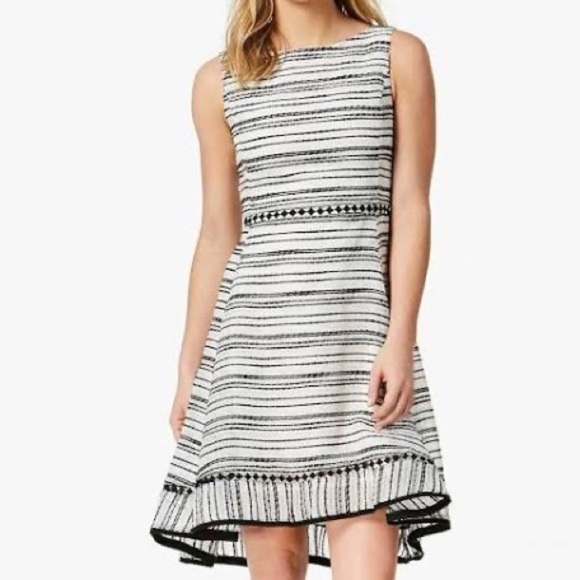 Taylor Textured-Stripe Fit Flare Dress Black Ivory White Sleeveless 16 NEW $128 - Picture 1 of 8